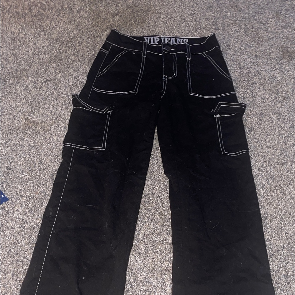 VIP Black Jeans with White Accents